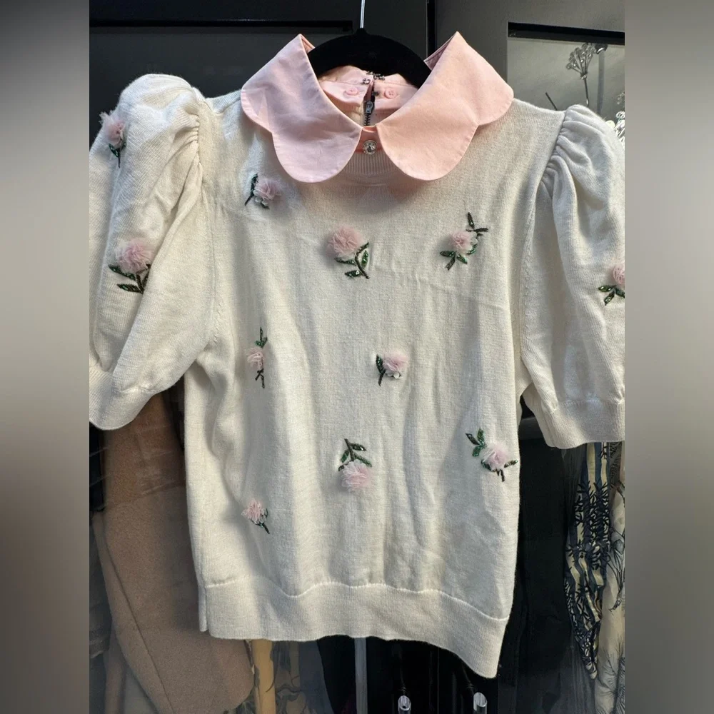 Alice + Olivia White Blouse with Pink Collar - Picture 6 of 6